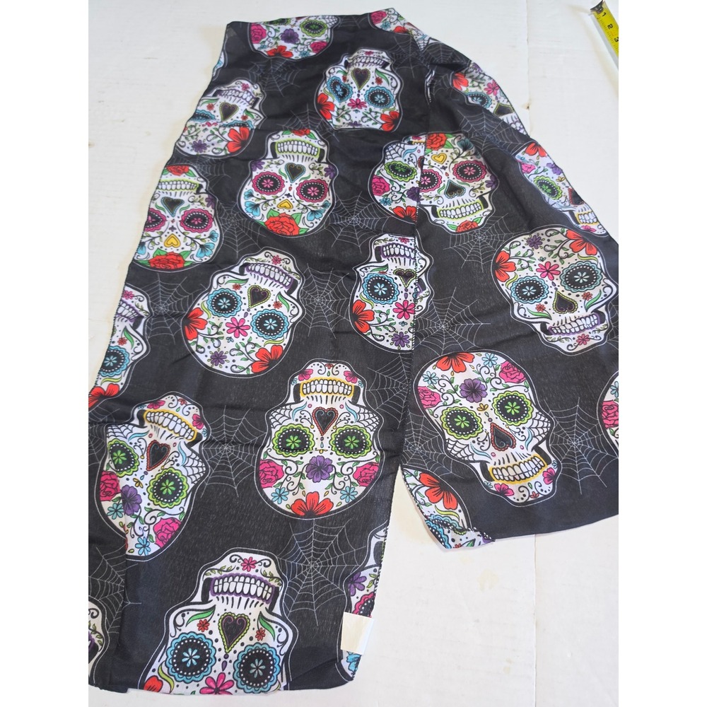 DT56 Imports Sugar Skull Spiderweb Scarf Black Multi Day of the Dead Halloween